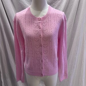 Aeropostale Pointelle Heart Crew Cardigan Pink Knit Size Medium NWT